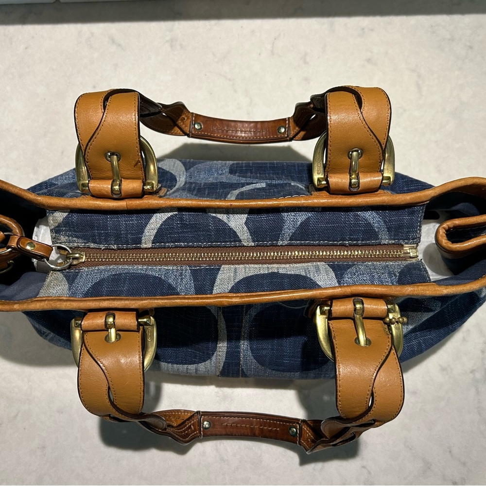 Coach Denim Signature Monogram Satchel Leather Shoulder Bag + Original Dust Bag - Picture 2 of 14